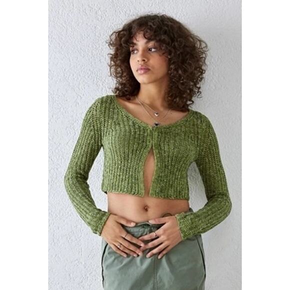 Urban Outfitters Kylie Knit Olive Green Cardigan Long Sleeve Hook Closure Sze XS - Picture 1 of 11